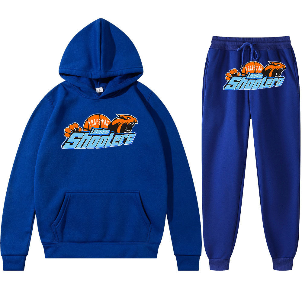 Men's Loose Graphic Print Long Sleeve Hooded Sweatshirt Two-Piece Set