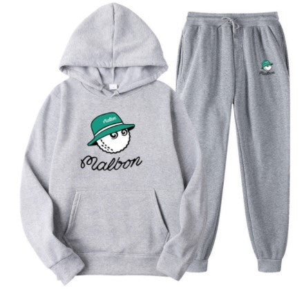 Men Golf Casual Sport Fleece Lined Hooded Sweatshirt Tracksuit Set