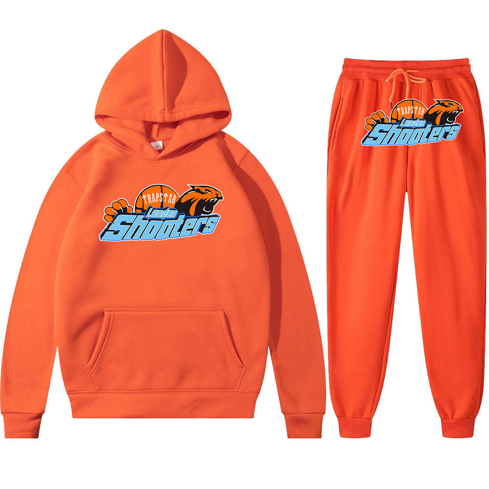 Men's Loose Graphic Print Long Sleeve Hooded Sweatshirt Two-Piece Set