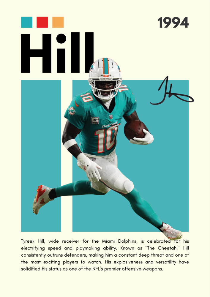 NFL03 Tyreek Hill (1994) Printed | Premium Waterproof & Tear Resistant Full Colour Posters