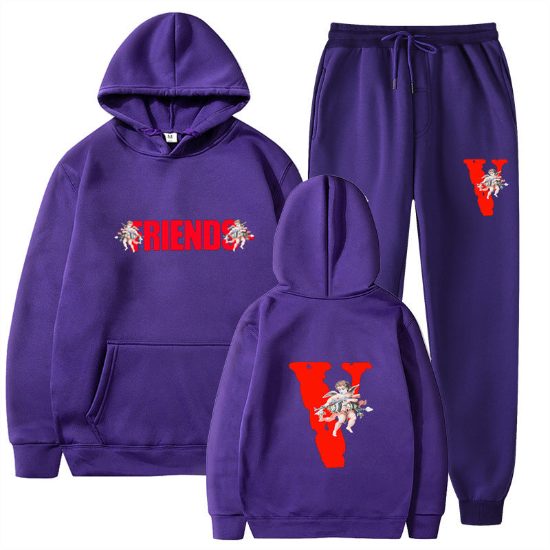 Large V Graphic Loose Hooded Women's Sweatshirt Top