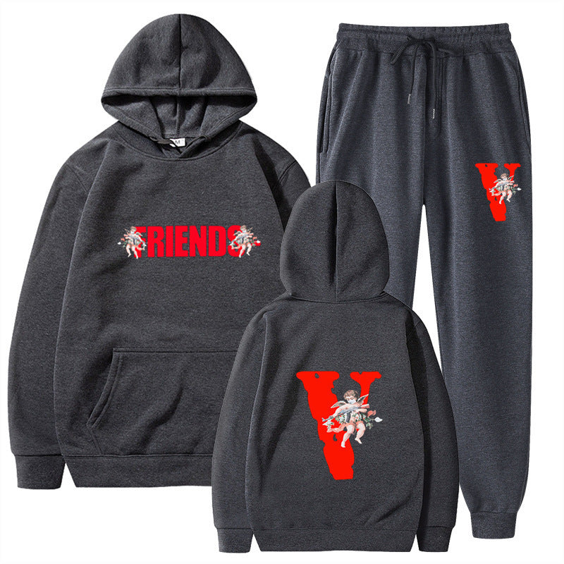 Large V Graphic Loose Hooded Women's Sweatshirt Top