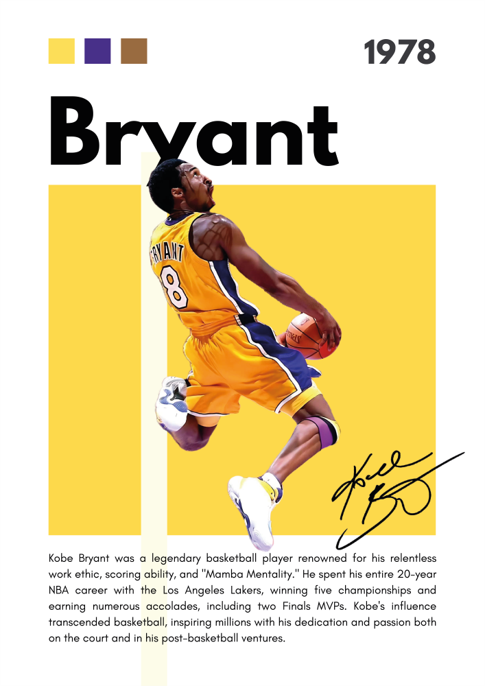 BAS04 Kobe Bryant (1978) Printed | Premium Waterproof & Tear Resistant Full Colour Posters