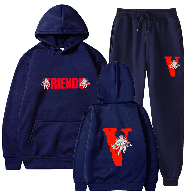 Large V Graphic Loose Hooded Women's Sweatshirt Top