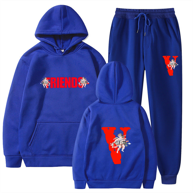 Large V Graphic Loose Hooded Women's Sweatshirt Top