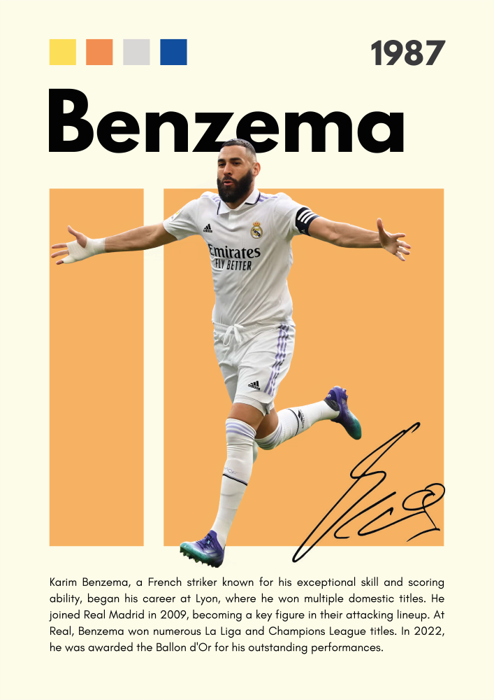 FOOT05 Karim Benzema (1987) Printed | Premium Waterproof & Tear Resistant Full Colour Posters