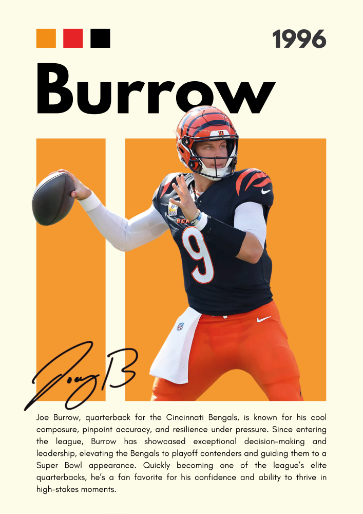 NFL05 Joe Burrow (1996) Printed | Premium Waterproof & Tear Resistant Full Colour Posters