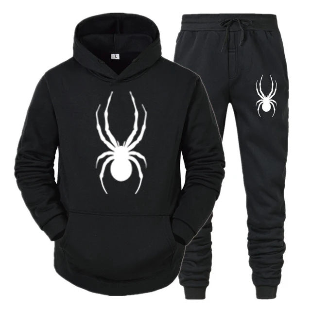 Men's Plus Size Spider Print Hoodie and Sweatpants Set