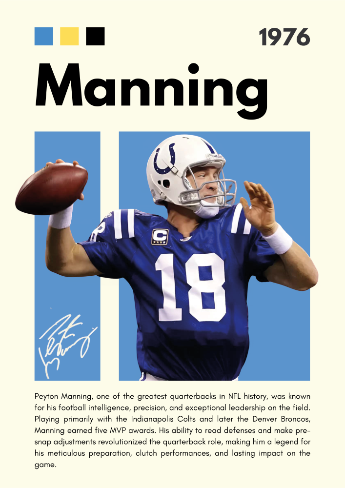 NFL06 Payton Manning (1976) Printed | Premium Waterproof & Tear Resistant Full Colour Posters