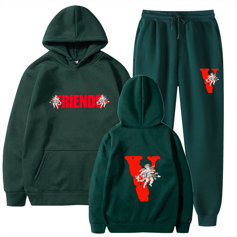 Large V Graphic Loose Hooded Women's Sweatshirt Top