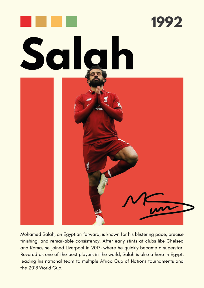 FOOT07 Mohamed Salah (1992) Printed | Premium Waterproof & Tear Resistant Full Colour Posters