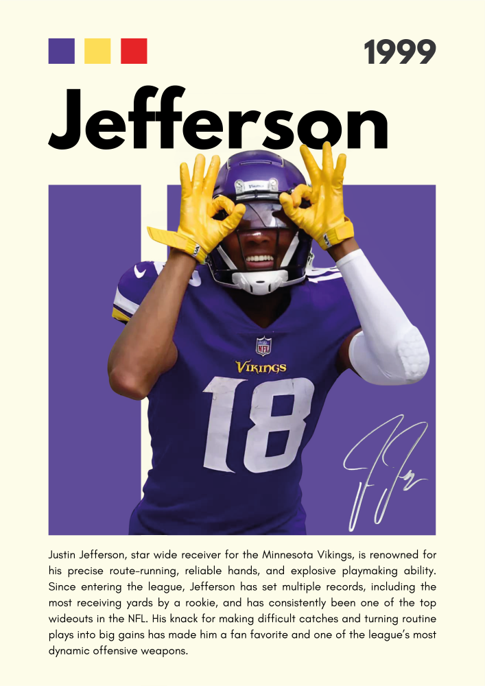 NFL07 Justin Jefferson (1999) Printed | Premium Waterproof & Tear Resistant Full Colour Posters