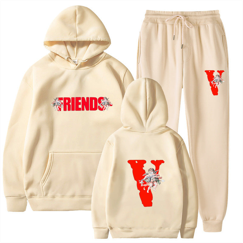 Large V Graphic Loose Hooded Women's Sweatshirt Top