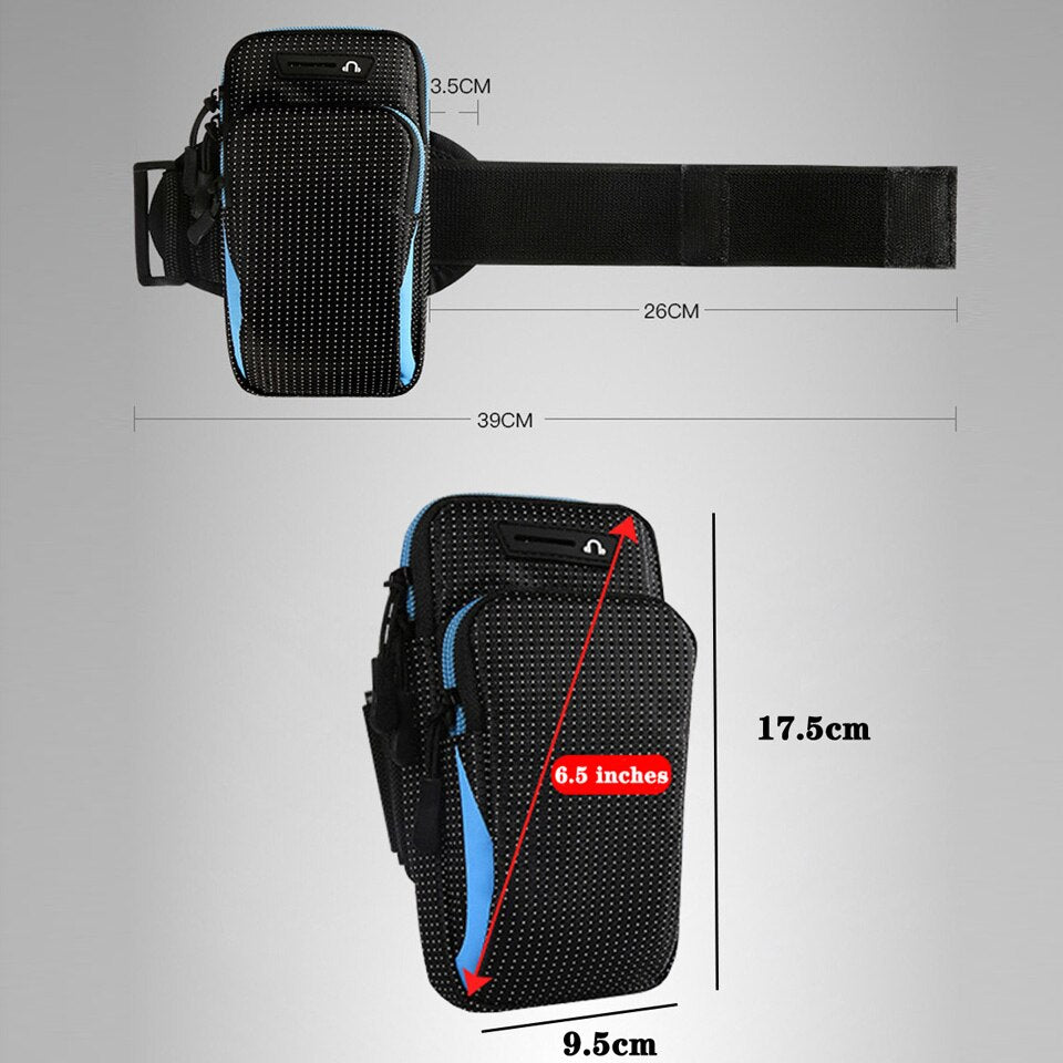 6.5 Inches Sports Bag Armband Case Gym Fitness Running Arm Band Bag Cover Jogging Workout Pouch for Mobile Phone Key Money Card