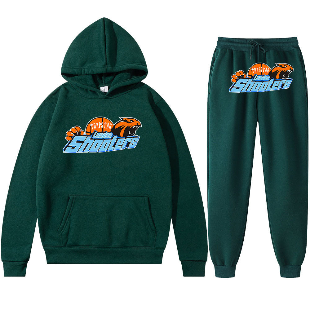 Men's Loose Graphic Print Long Sleeve Hooded Sweatshirt Two-Piece Set