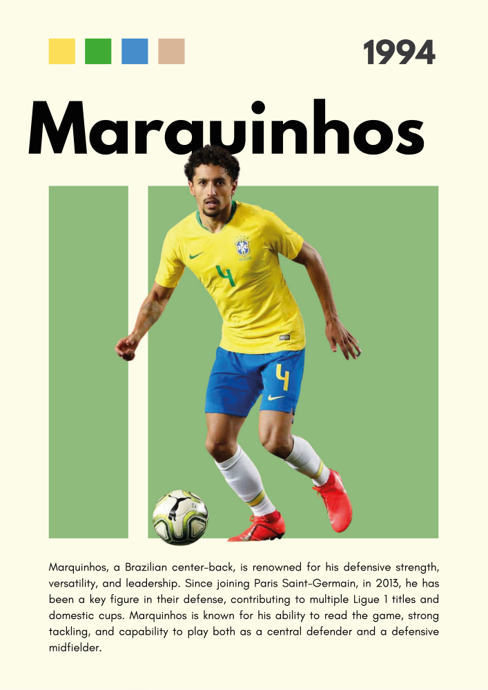 FOOT08 Marquinhos (1994) Printed | Premium Waterproof & Tear Resistant Full Colour Posters