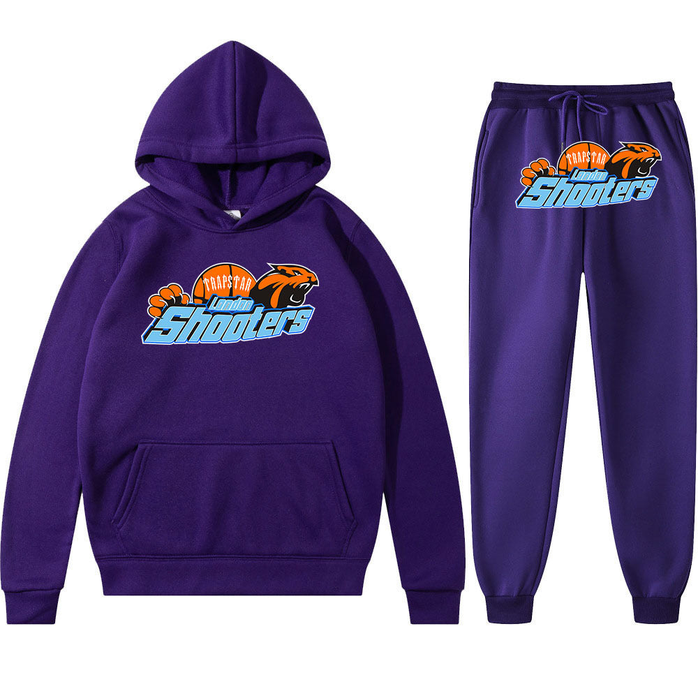 Men's Loose Graphic Print Long Sleeve Hooded Sweatshirt Two-Piece Set