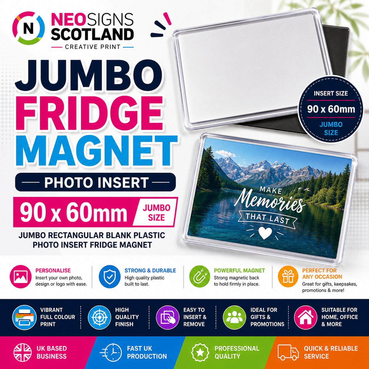 Personalised Jumbo Fridge Magnet Photo Insert 90 x 60mm | Large Rectangular Plastic Magnet