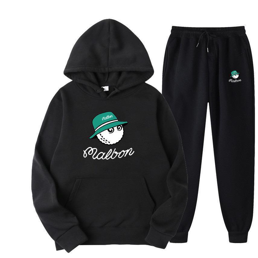 Men Golf Casual Sport Fleece Lined Hooded Sweatshirt Tracksuit Set