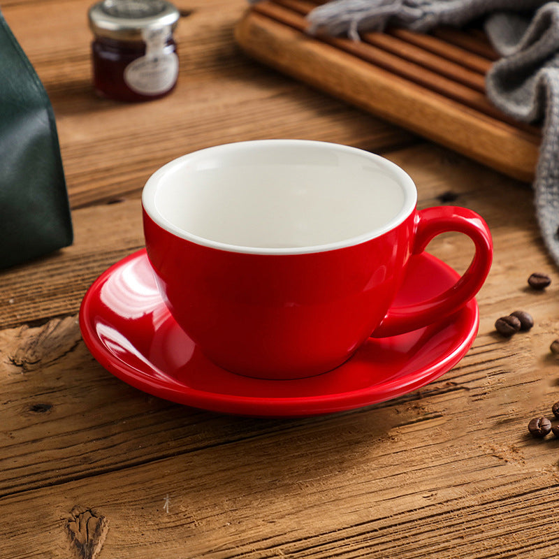Nordic Minimalist Ceramic Coffee Cup Set – 300ml White Rim Latte Art Mugs for Breakfast, Home & Office