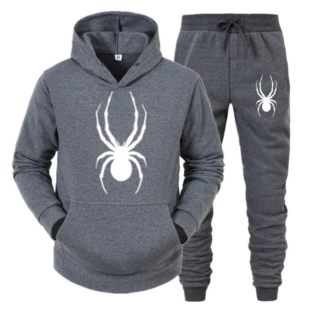 Men's Plus Size Spider Print Hoodie and Sweatpants Set