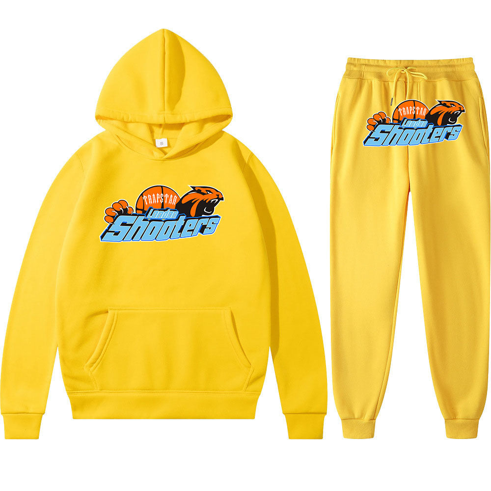 Men's Loose Graphic Print Long Sleeve Hooded Sweatshirt Two-Piece Set