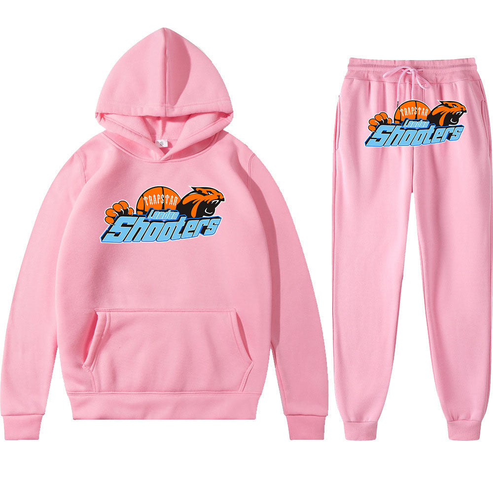 Men's Loose Graphic Print Long Sleeve Hooded Sweatshirt Two-Piece Set