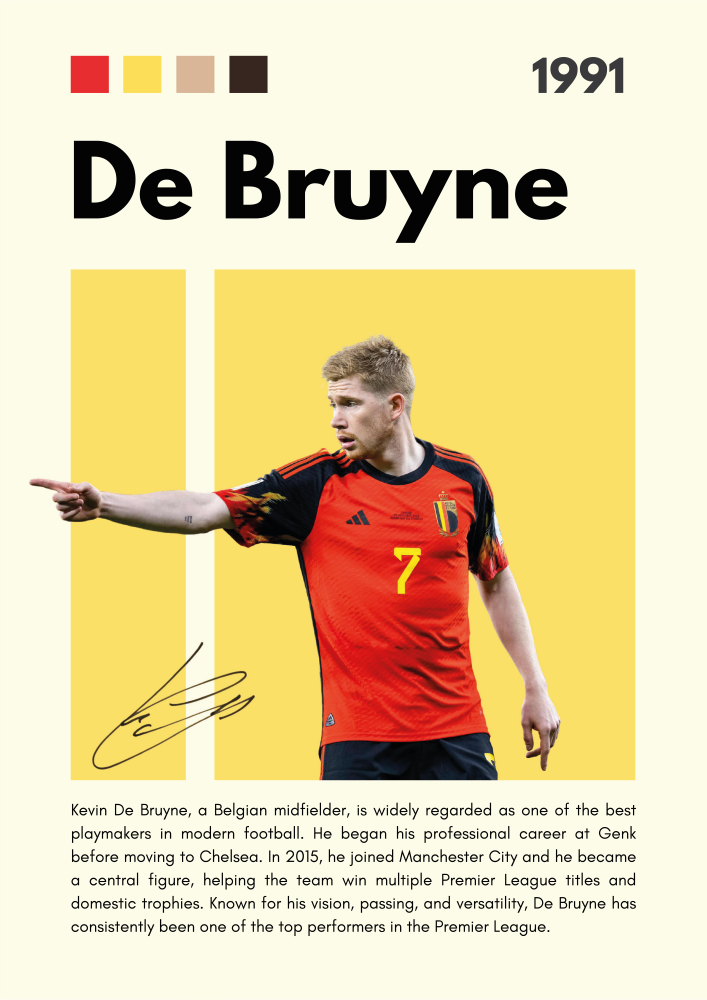 FOOT09 Kevin De Bruyne (1991) Printed | Premium Waterproof & Tear Resistant Full Colour Posters