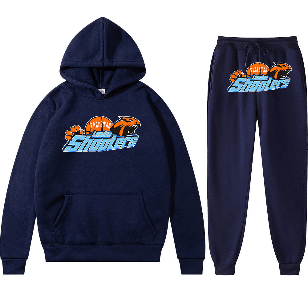 Men's Loose Graphic Print Long Sleeve Hooded Sweatshirt Two-Piece Set