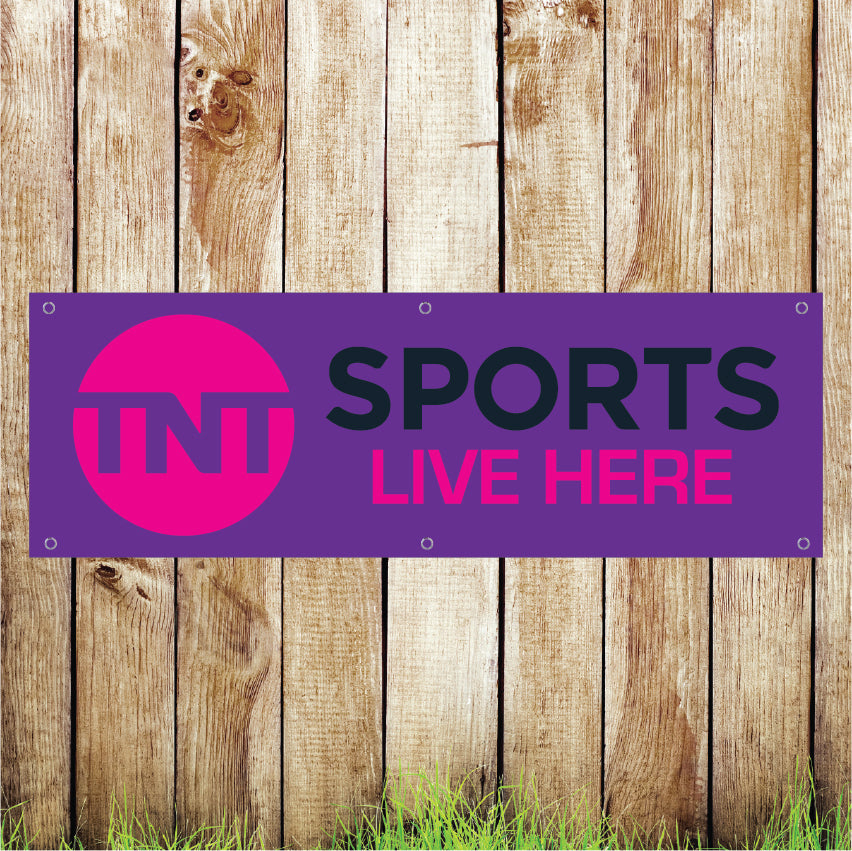 BAN003 TNT Sports Live Here Advertising PVC Banner Indoor/Outdoor Waterproof with Eyelets 5 Sizes Available