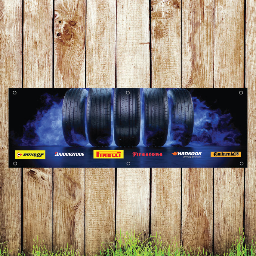 BAN007 Tyre Garage Advertising PVC Banner Indoor/Outdoor Waterproof with Eyelets 5 Sizes Available