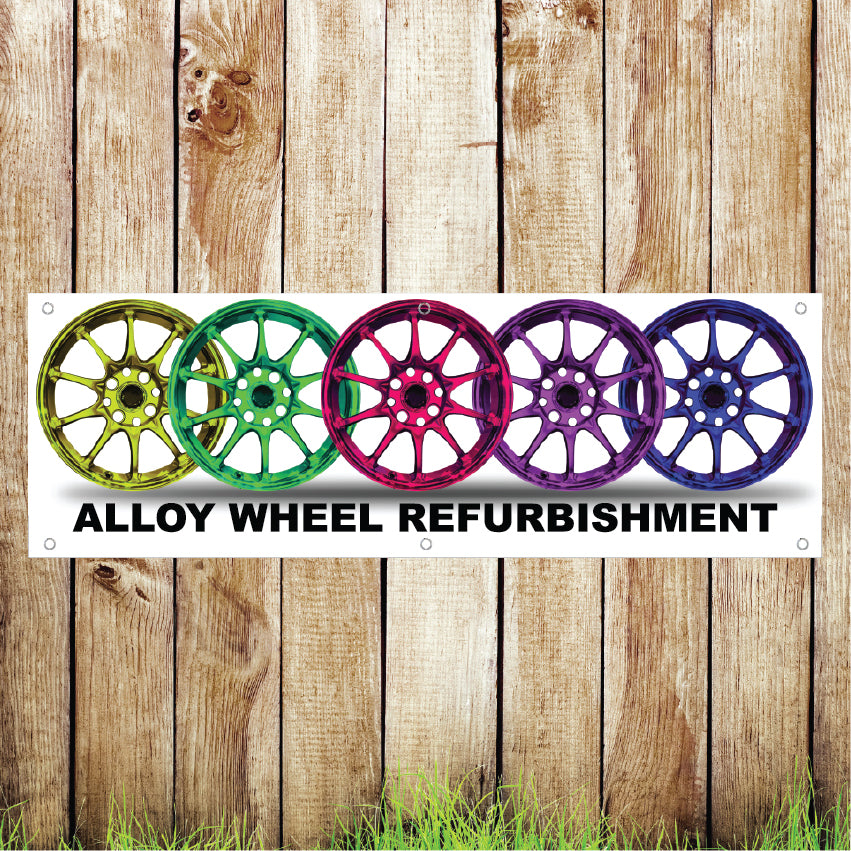 BAN010 Alloy Wheel Refurbishment Garage Advertising PVC Banner Indoor/Outdoor Waterproof with Eyelets 5 Sizes Available