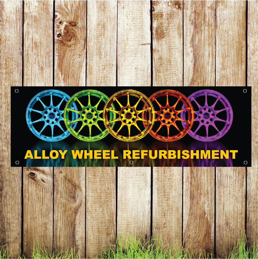 BAN011 Alloy Wheel Refurbishment Advertising PVC Banner Indoor/Outdoor Waterproof with Eyelets 5 Sizes Available