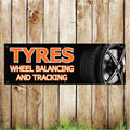 BAN015 Tyres Wheel Balancing and Tracking Advertising PVC Banner Indoor/Outdoor Waterproof with Eyelets 5 Sizes Available