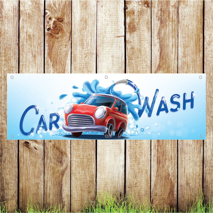BAN036 Car Wash Advertising PVC Banner Indoor/Outdoor Waterproof with Eyelets 5 Sizes Available