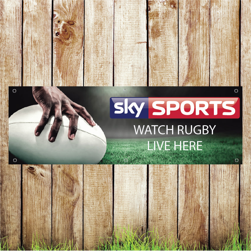 BAN045 Sky Sports Watch Rugby Live Here Advertising PVC Banner Indoor/Outdoor Waterproof with Eyelets 5 Sizes Available