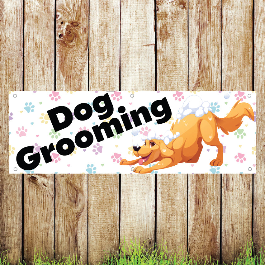 BAN066 Dog Grooming Advertising PVC Banner Indoor/Outdoor Waterproof with Eyelets 5 Sizes Available