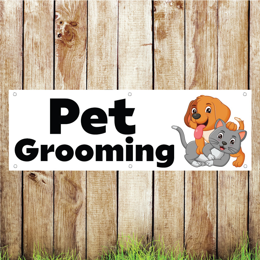 BAN067 Pet Grooming Advertising PVC Banner Indoor/Outdoor Waterproof with Eyelets 5 Sizes Available