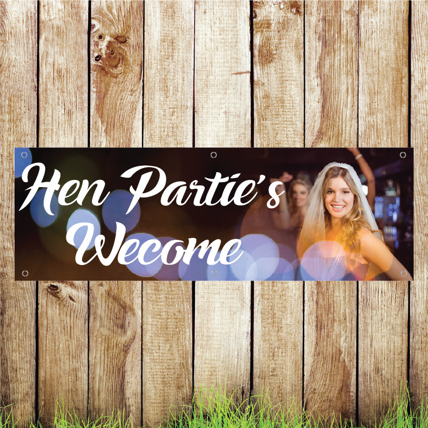 BAN069 Hen Parties Welcome Advertising PVC Banner Indoor/Outdoor Waterproof with Eyelets 5 Sizes Available