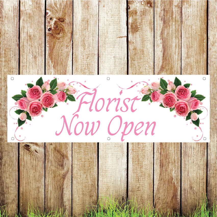 BAN071 Florist Now Open Advertising PVC Banner Indoor/Outdoor Waterproof with Eyelets 5 Sizes Available