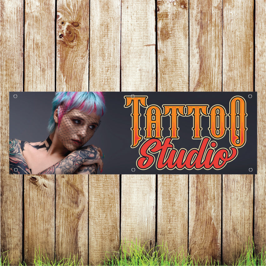 BAN073 Tattoo Studio Advertising PVC Banner Indoor/Outdoor Waterproof with Eyelets 5 Sizes Available