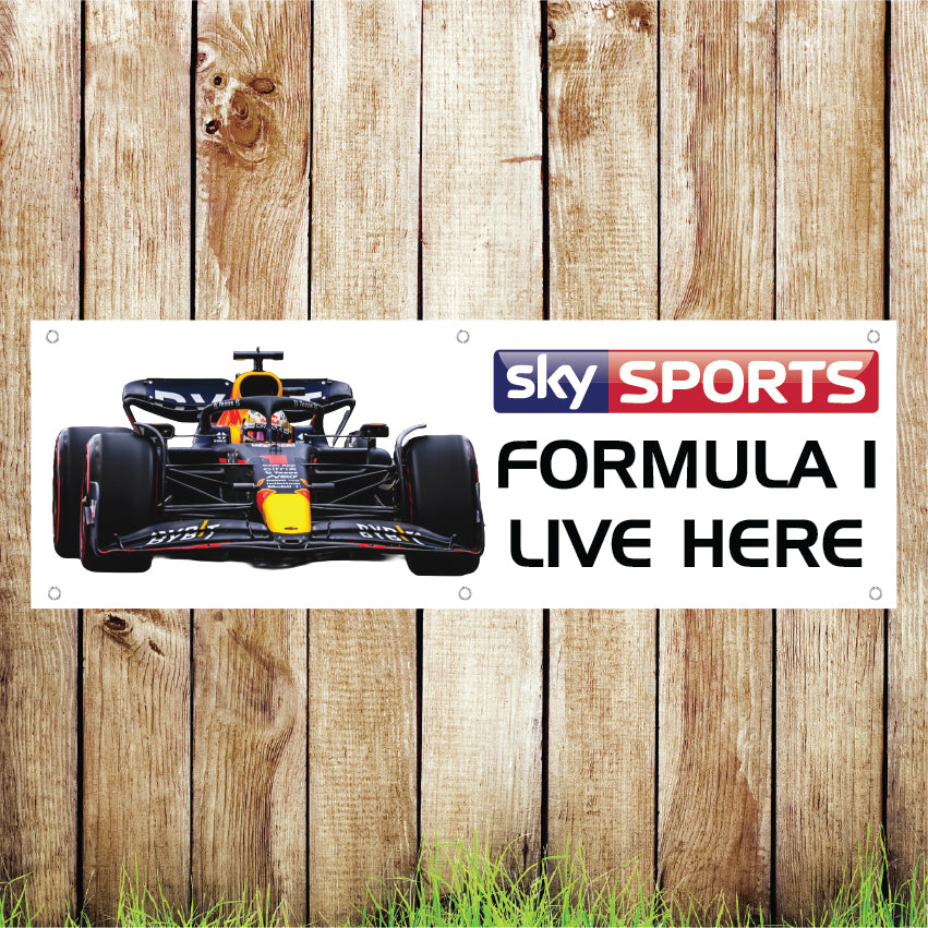 BAN080 Sky Sports Formula 1 Live Here Advertising PVC Banner Indoor/Outdoor Waterproof with Eyelets 5 Sizes Available