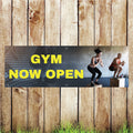 BAN083 Gym Now Open Advertising PVC Banner Indoor/Outdoor Waterproof with Eyelets 5 Sizes Available