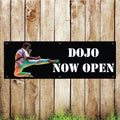 BAN088 Dojo Now Open Advertising Gym PVC Banner Indoor/Outdoor Waterproof with Eyelets 5 Sizes Available