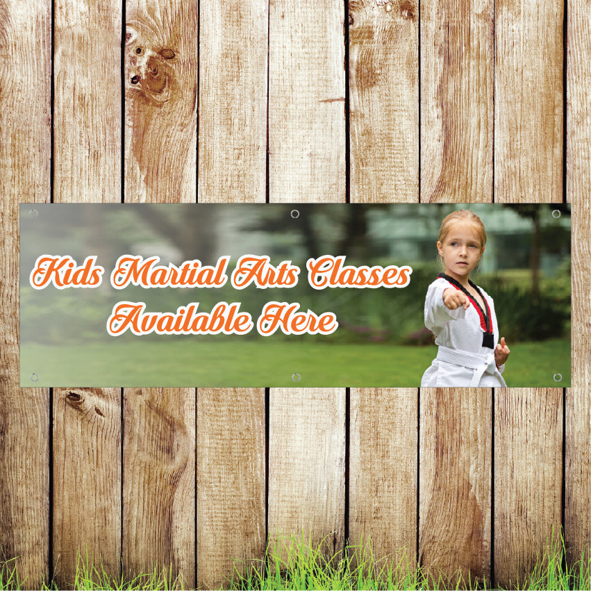 BAN090 Kids Martial Art Classes Available Here Advertising Gym PVC Banner Indoor/Outdoor Waterproof with Eyelets 5 Sizes Available