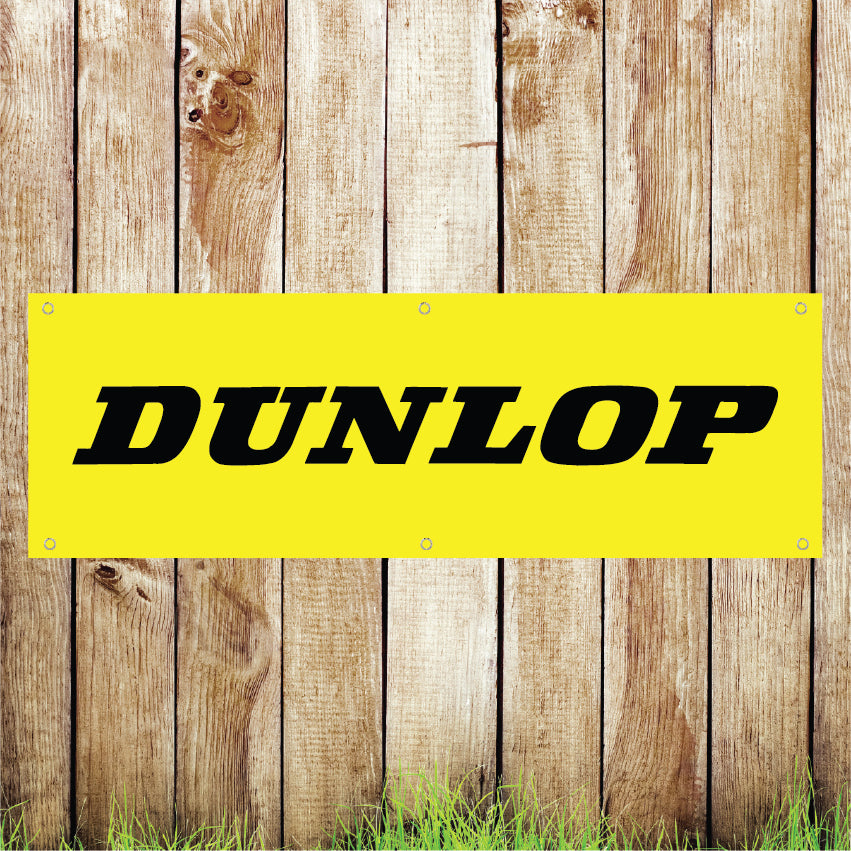 BAN096 Dunlop Car Garage Advertising PVC Banner Indoor/Outdoor Waterproof with Eyelets 5 Sizes Available