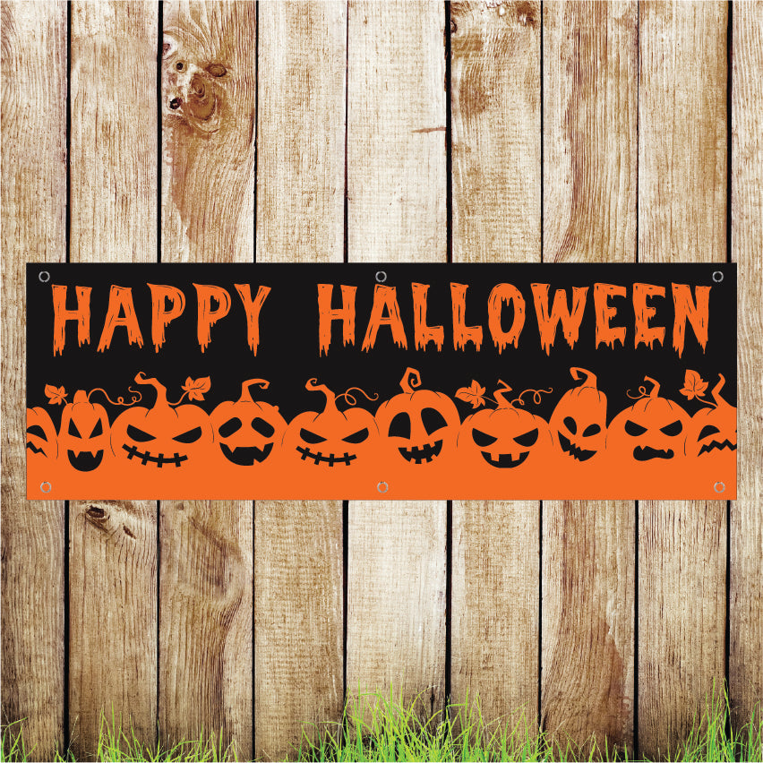 BAN106 Happy Halloween Advertising PVC Banner Indoor/Outdoor Waterproof with Eyelets 5 Sizes Available