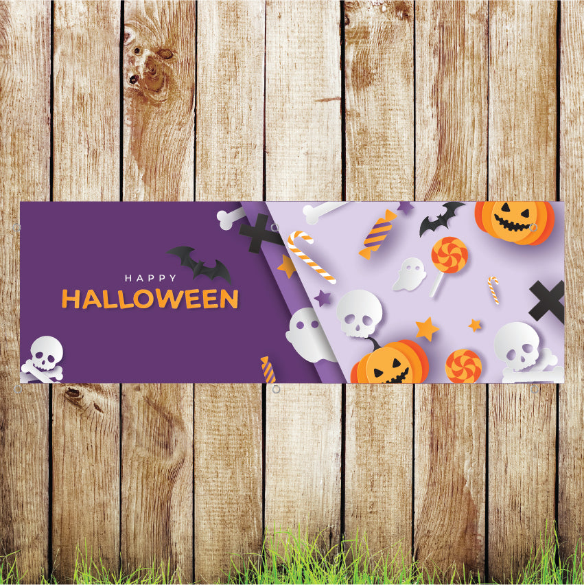 BAN107 Happy Halloween Advertising PVC Banner Indoor/Outdoor Waterproof with Eyelets 5 Sizes Available