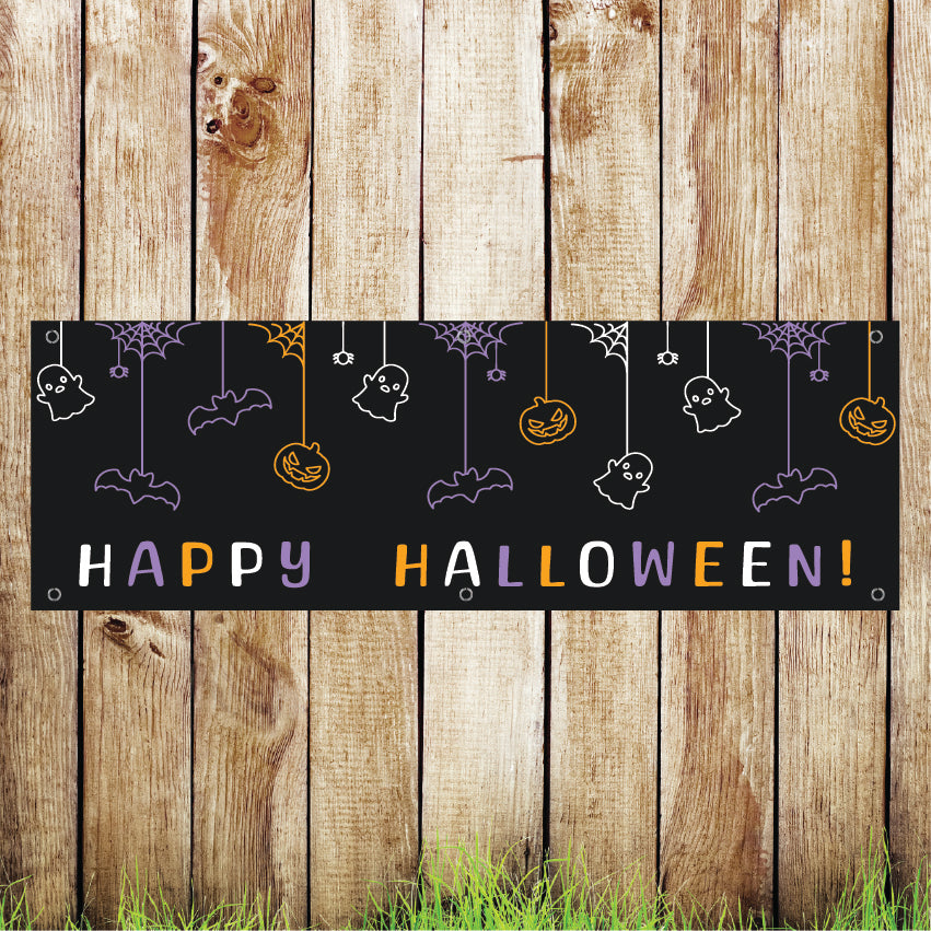 BAN108 Happy Halloween Advertising PVC Banner Indoor/Outdoor Waterproof with Eyelets 5 Sizes Available