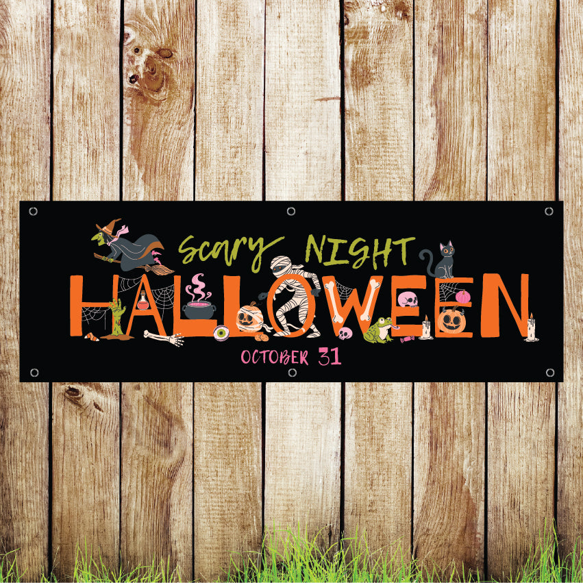 BAN109 Scary Night Halloween Advertising PVC Banner Indoor/Outdoor Waterproof with Eyelets 5 Sizes Available